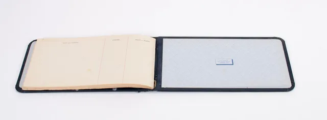 Autograph album, Austin J. Gittos - 1950 British Empire Games (BEG) Auckland rectangular navy autograph album with rounded edges and (leatherette) cover; cover printed with "Autographs - Competitors and Officials British Empire Games" and kiwi and NZ silver fern icons, silver ink; title page printed. Researching rival paid social agencies with a dated evidence register